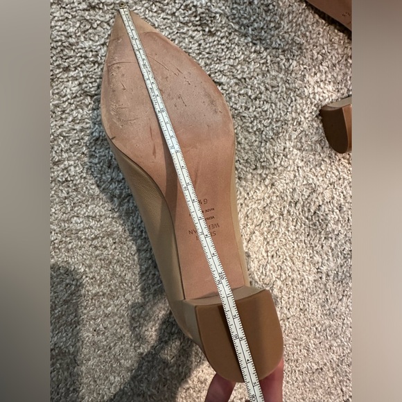 Stuart Weitzman leather neutral beige block heel pointed toe pumps - Picture 9 of 9